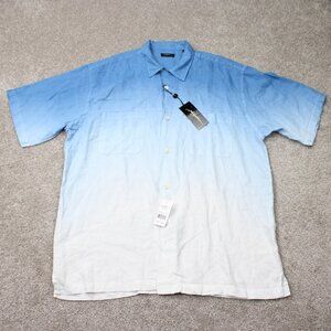 Karl Kani Camp Shirt NWT Mens Large Blue/White 100% Linen Loop Collar S/S Button